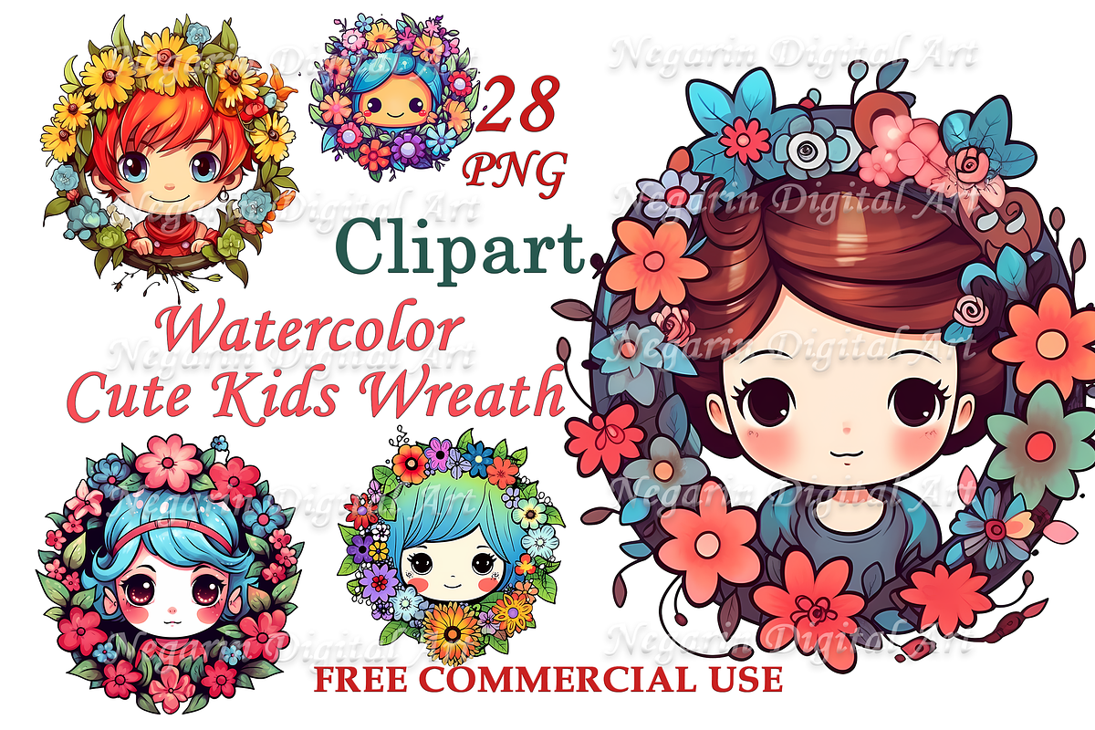 Watercolor Cute Kids Wreath Clipart, an Object Graphic by Negarin Digital Art (Photo 1 of 11)