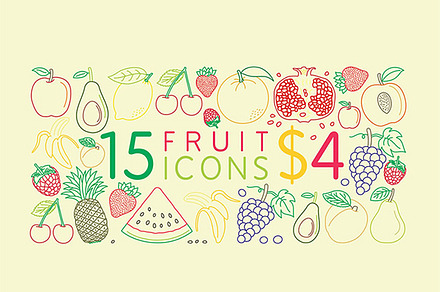 15 fruit vector icons for $4