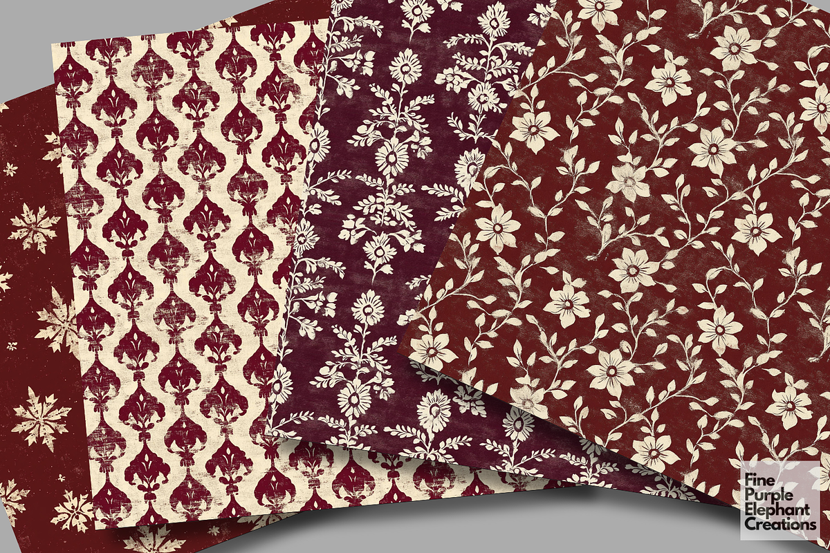 Burgundy Distressed Cottagecore, a Pattern Graphic by Fine Purple Elephant (Photo 3 of 5)