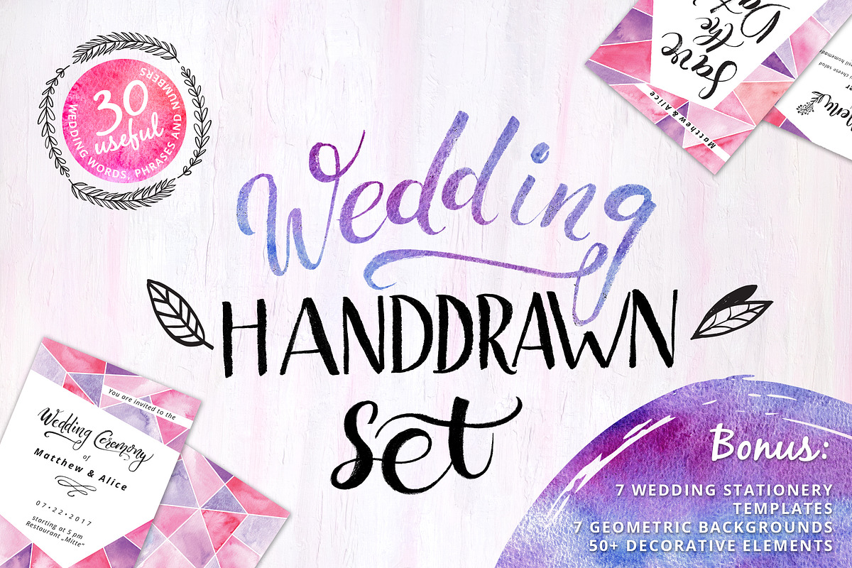 Wedding Watercolor Hand-drawn Set, an Invitation Template by Spencerian Sisters (Photo 1 of 7)