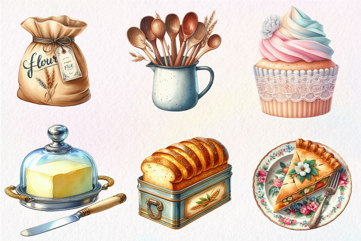 Watercolor Vintage Baking Clipart, an Illustration by CreationArt (Photo 3 of 5)