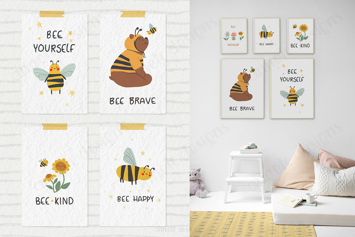 Cute bees, bears, flowers bundle, an Illustration by ann_etc (Photo 4 of 12)