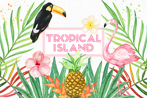 Tropical Island. Watercolor Clipart.