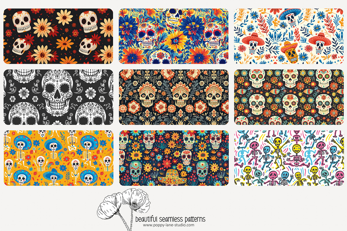 80 Dia de Muertos seamless pattern, a Pattern Graphic by Poppy Lane Studio (Photo 8 of 11)