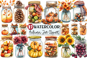 Watercolor Autumn Jar Clipart, an Illustration by Rose Art