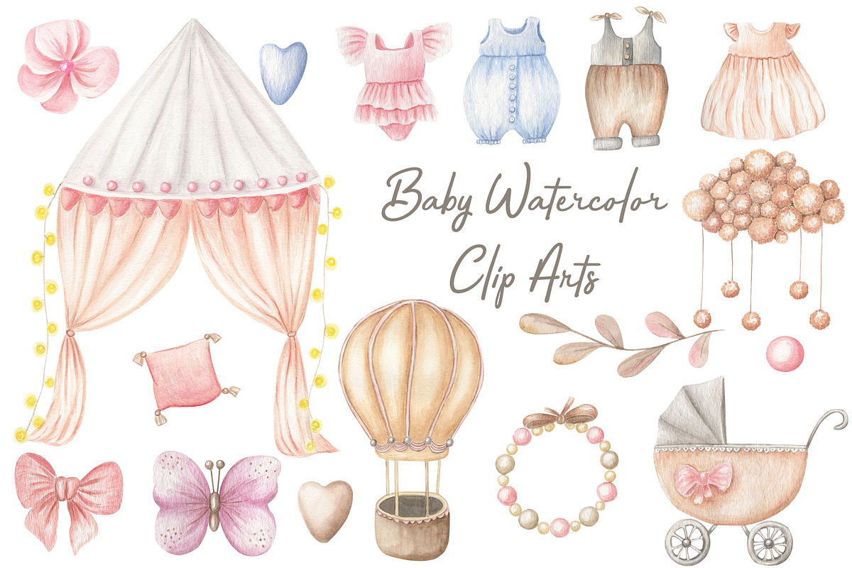 Baby Watercolor Clip Arts, a Decorative Illustration by ViolettaKh (Photo 1 of 10)