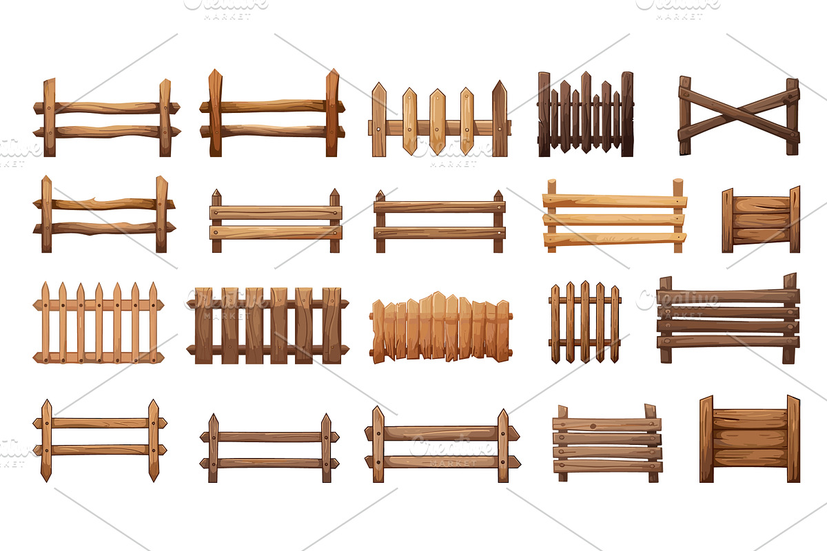 Rural wooden fences set. Isolated, a Graphic by LadadikArt
