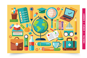 Flat design school tools, an Illustration by Tanuart