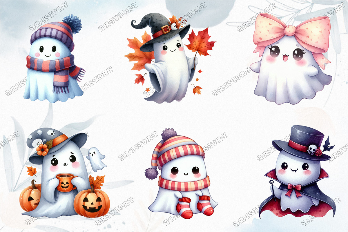 Halloween Cute Ghost Collection Clip, an Illustration by designcity5 (Photo 3 of 5)