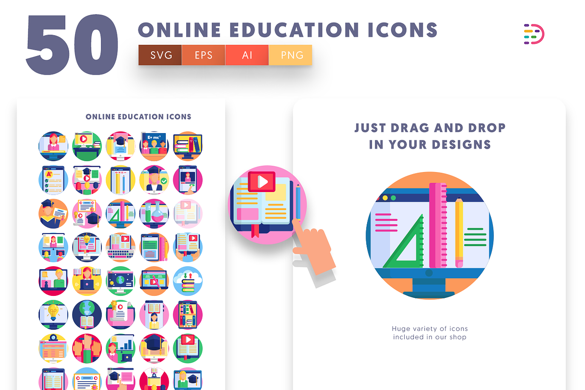 50 Online Education Icons, an Outline Icon by Dighital (Photo 5 of 10)