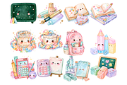 Watercolor School Supplies Clipart, a Decorative Illustration by stickermadness (Thumbnail 2 of 4)