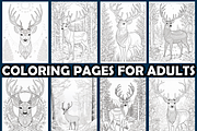 Deer in Winter Forest Coloring Page, an Animal Illustration by maggiesar (Thumbnail 3 of 4)