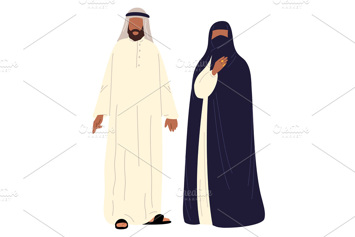 Arab woman in burqa and man in, a Person Illustration by Vectorbuum