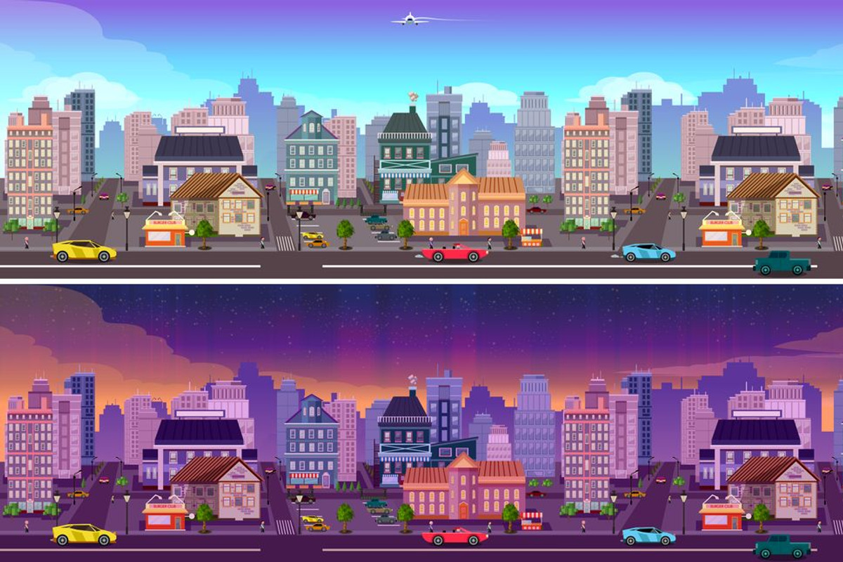 Day and night city Panorama, a Decorative Illustration by 2dvillShop