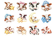 Sleeping Baby Cow Clipart, an Illustration by Design Market (Thumbnail 3 of 3)