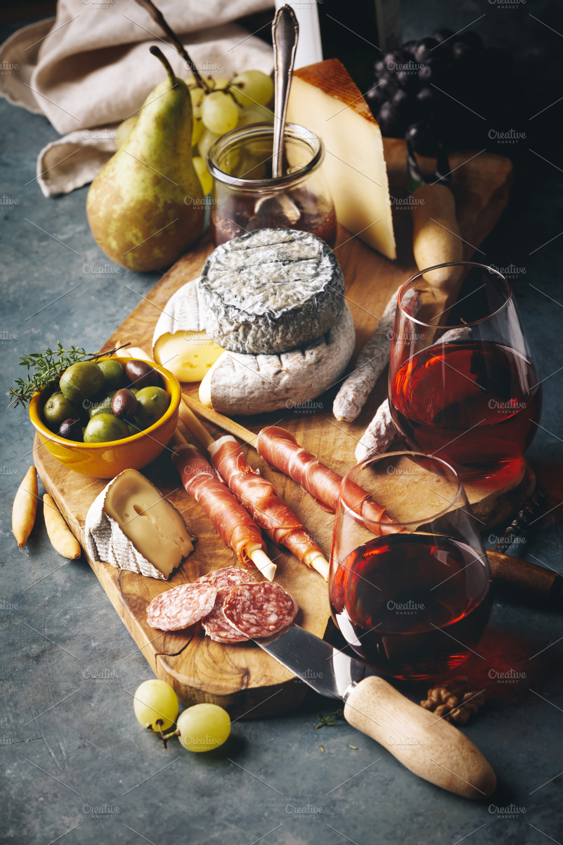 Red wine with charcuterie assortment featuring appetizer, assortment, and, a Food & Drink Photo by Natalia Klenova's Shop