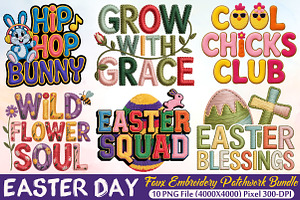 Easter Faux Embroidery Patchwork PNG, a Seasonal Illustration by RobertsArt