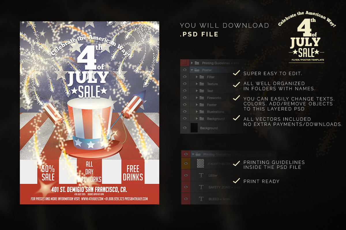 4th JULY USA Poster/Flyer Template, a Flyer Template by IB (Photo 4 of 4)
