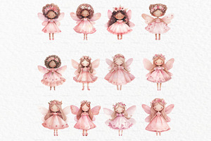 Pink Fairy Garden Watercolor Clipart