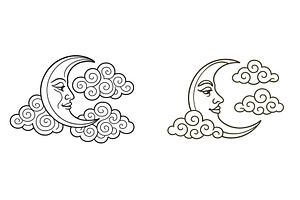 Moon faces and swirling clouds, an Illustration by ZinetroN