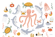 Marine World – cute sea animals, an Animal Illustration by ValeriiaFeeva (Thumbnail 7 of 12)