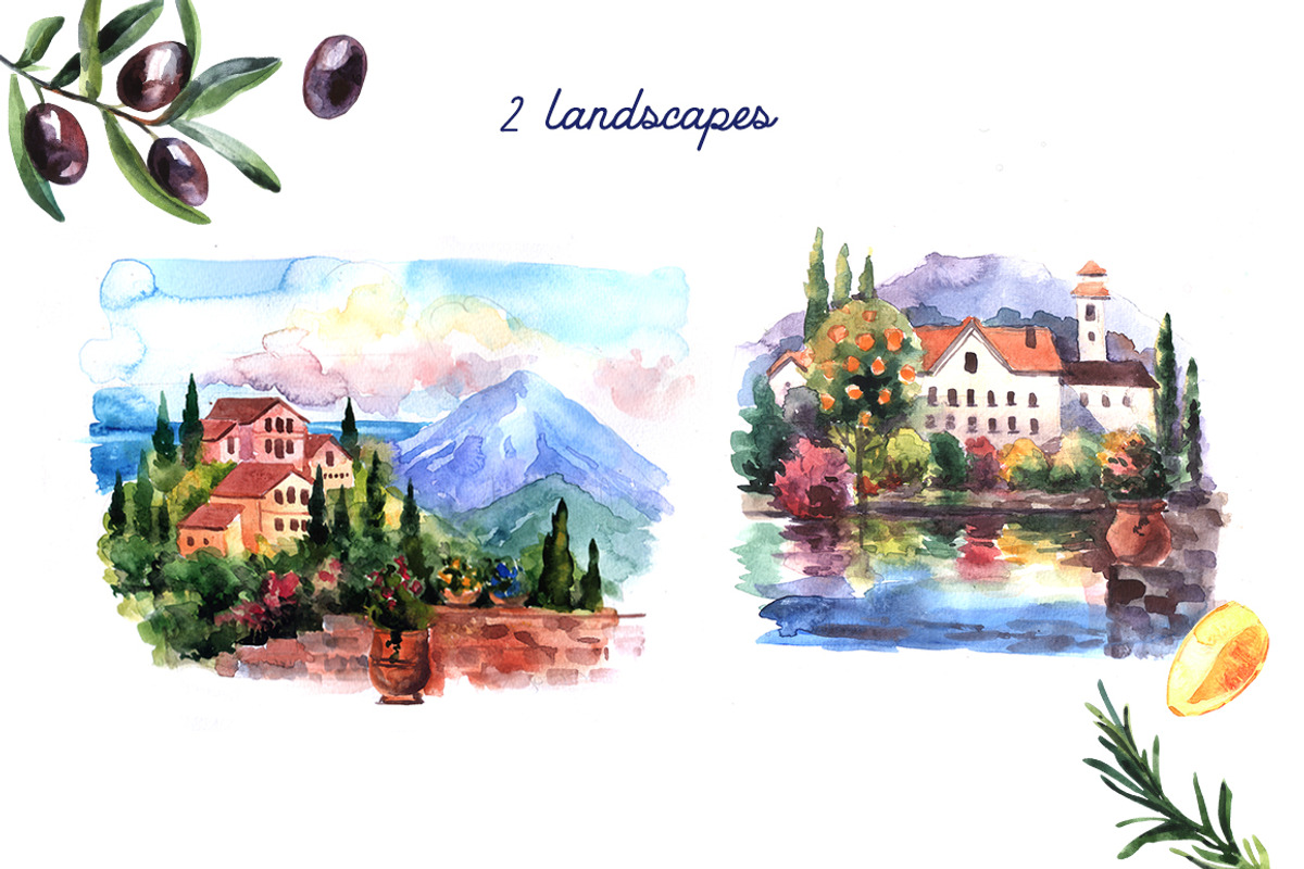 Watercolor mediterranean, a Food Illustration by Steshnikova (Photo 3 of 6)