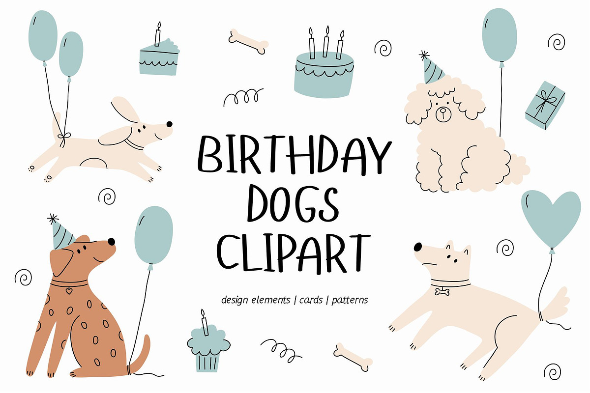 Birthday Dogs Clipart, a Decorative Illustration by Barkova Nadya (Photo 1 of 10)