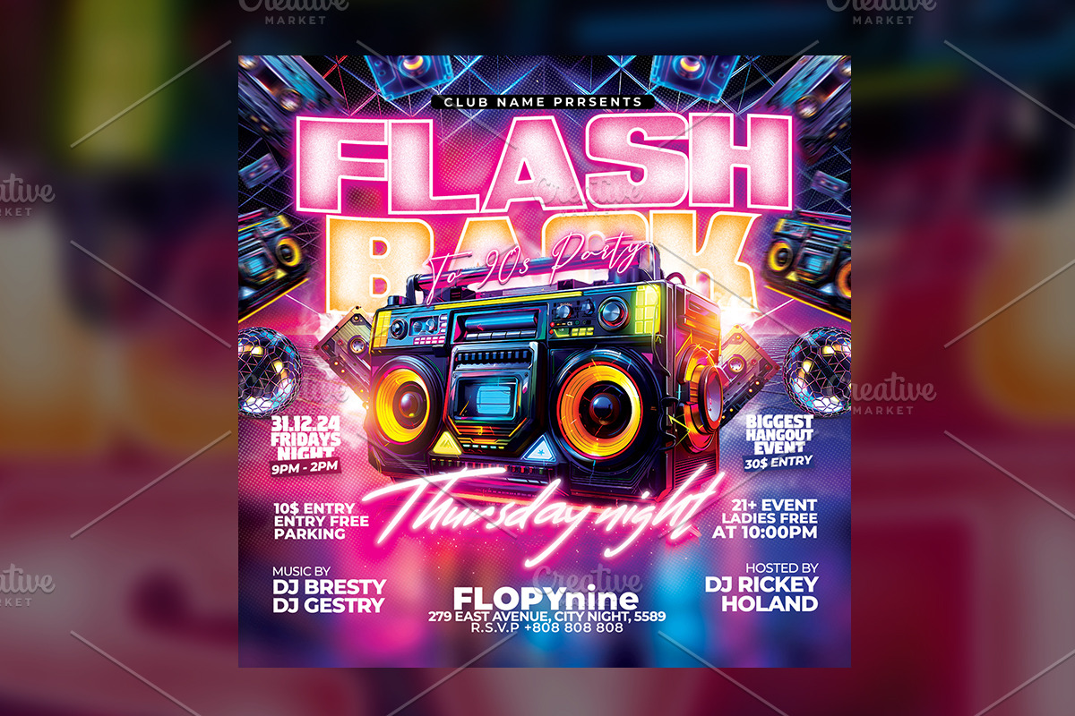 Retro 90s Party Flyer Template, a Flyer Template by RTXdesinger99 (Photo 2 of 3)