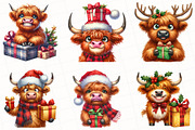 Christmas Highland Cow Clipart, an Illustration by OK Design (Thumbnail 3 of 5)
