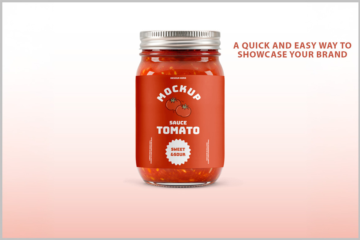 Glass Jar with Tomato Mockup PSD, a Packaging Mockup by Bruno's Shop (Photo 2 of 4)