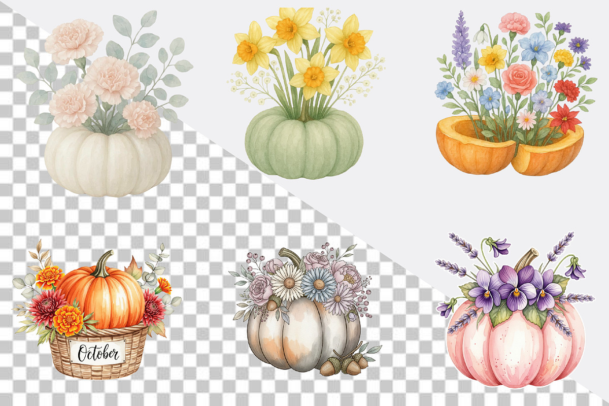 Birth Month Floral Pumpkin Bundle., an Illustration by SVGArt (Photo 4 of 8)