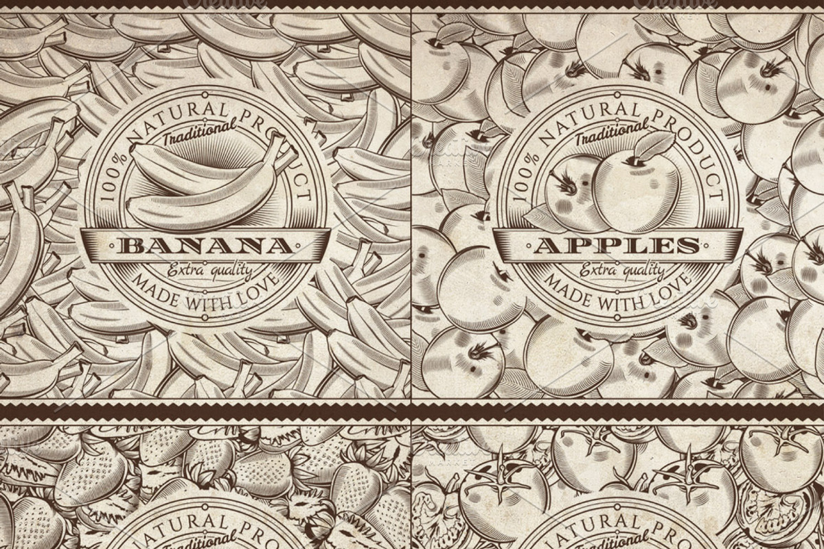 Vintage Fruits & Vegetables Labels, a Decorative Illustration by ConceptCafe (Photo 2 of 3)