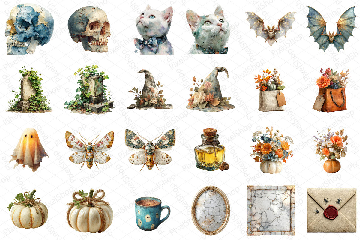 Watercolor Neutral Halloween Clipart, an Illustration by DreamPrint404 (Photo 4 of 5)
