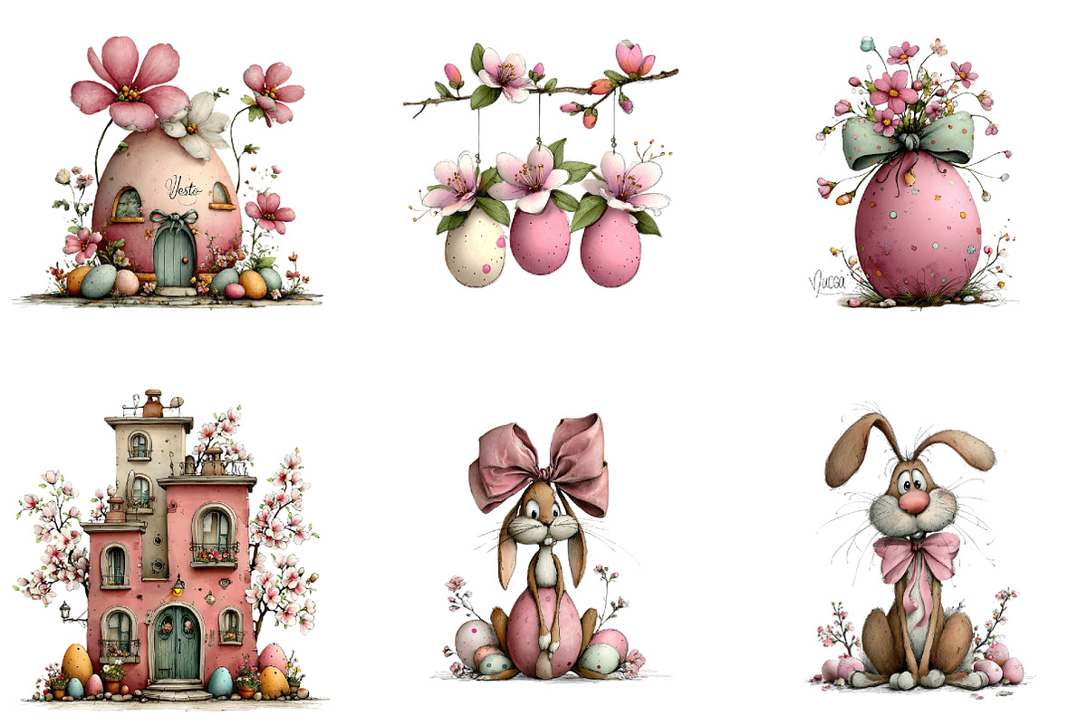 Pink Easter Watercolor Clipart Bundl, an Illustration by Sublimation Artist (Photo 5 of 7)