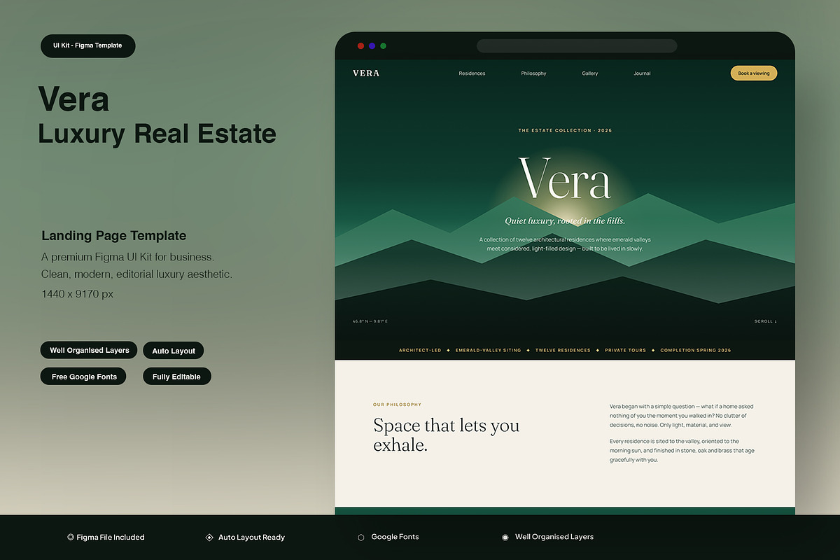 Luxury Real Estate Landing Page, an UI Kit Template by Pitchlook.Studio (Photo 1 of 3)