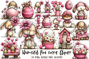 Whimsical Pink Easter Clipart, an Illustration by OK Design