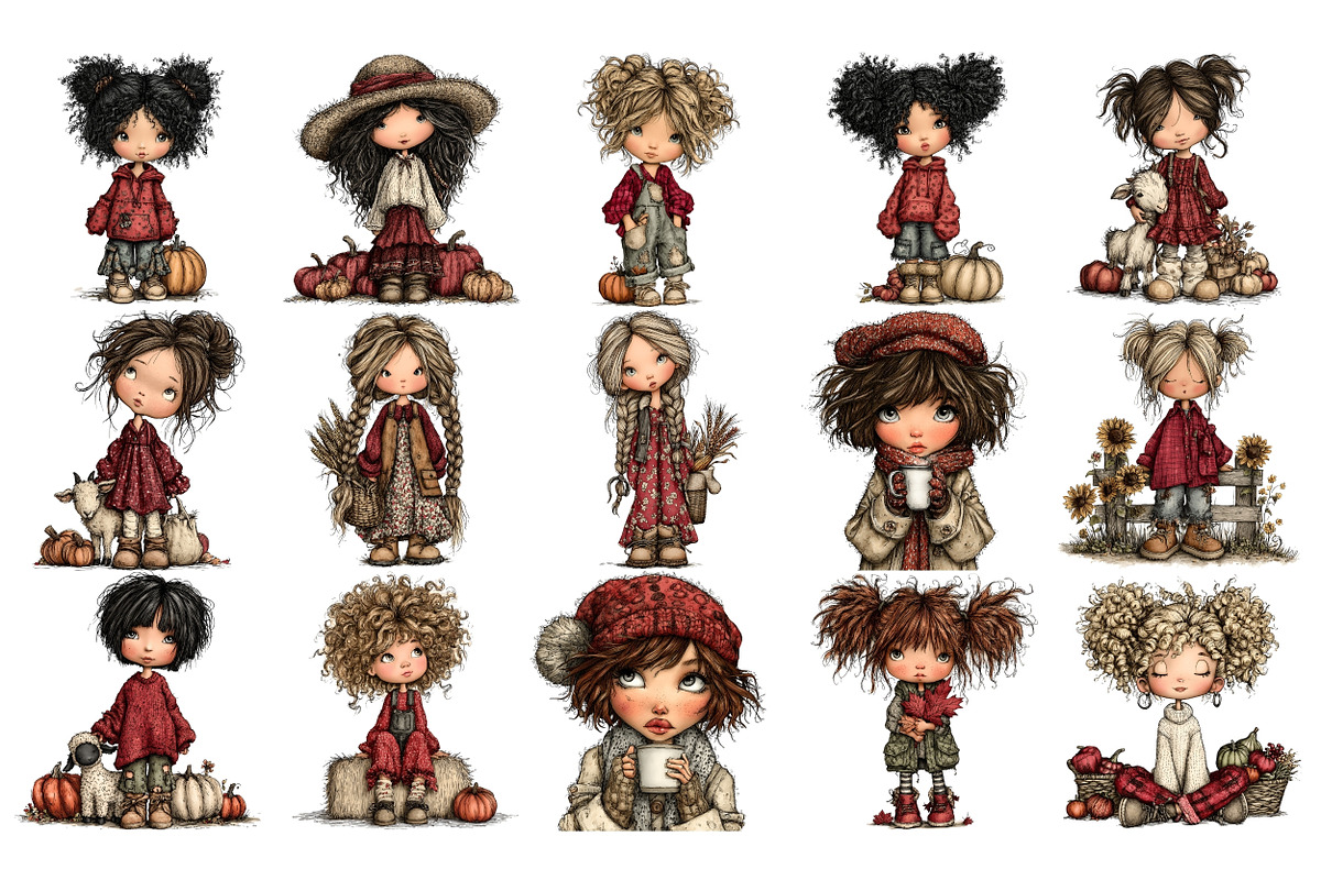 Autumn Girls PNG Clipart Bundle, a Seasonal Illustration by Nicolle's Colorful Art (Photo 2 of 4)