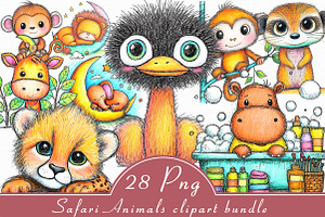 Safari Animals clipart bundle, an Illustration by Libby Wishes