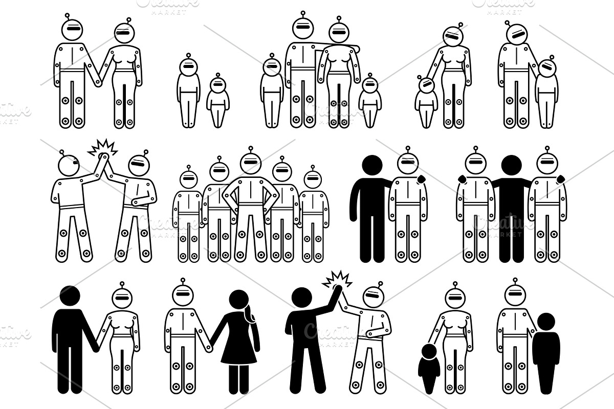 Robot Android Humanoid Family Group, an Icon by Leremy Stick Figures