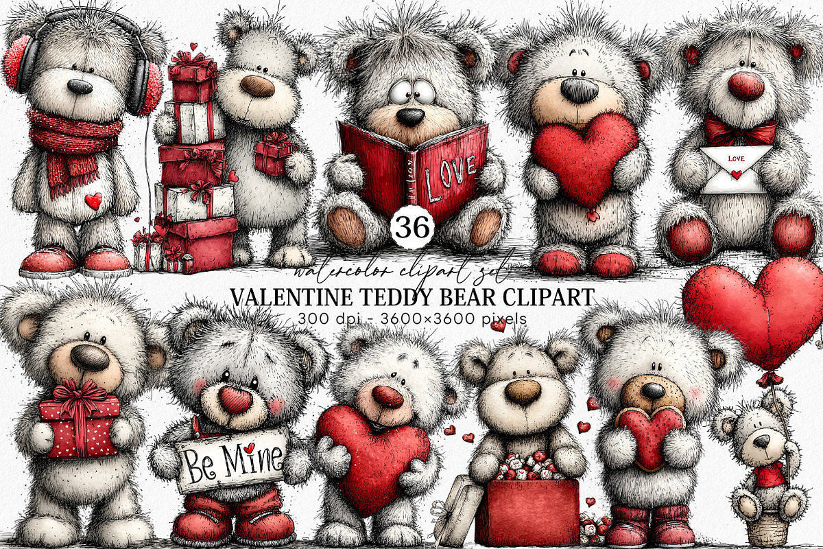 Valentine Teddy Bear Clipart Bundle, an Illustration by Canvas Craft (Photo 1 of 6)