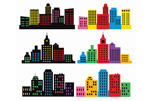 Colorful city skylines forming a, an Illustration by AlexZeL