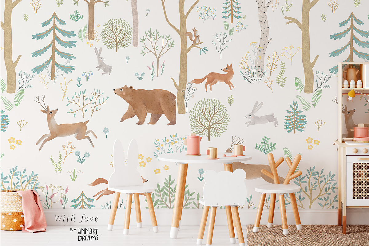 WOODLAND. Wall mural in color, an Animal Illustration by annartdreams (Photo 7 of 7)