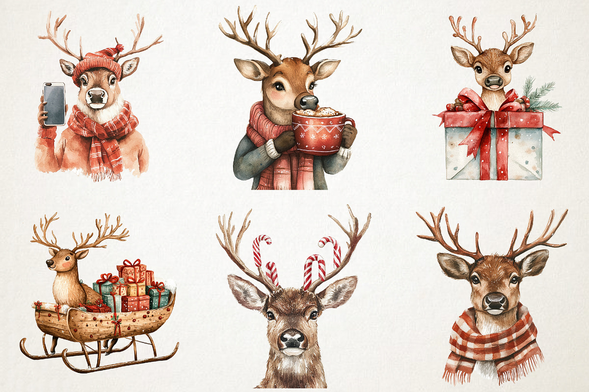 Quirky Christmas Reindeer Clip Arts, an Illustration by RobertsArt (Photo 7 of 7)