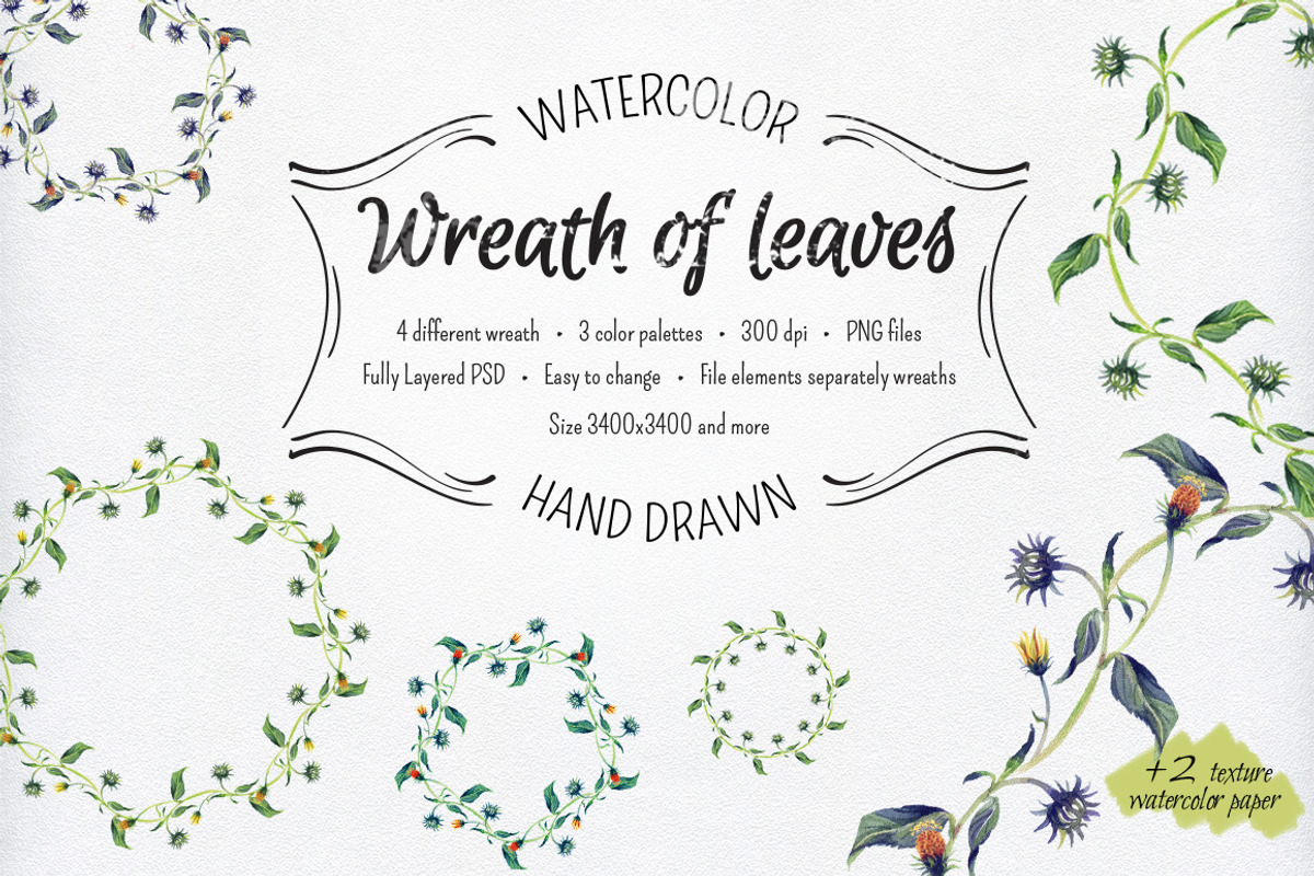 Watercolor wreath of leaves, an Illustration by ARg Design