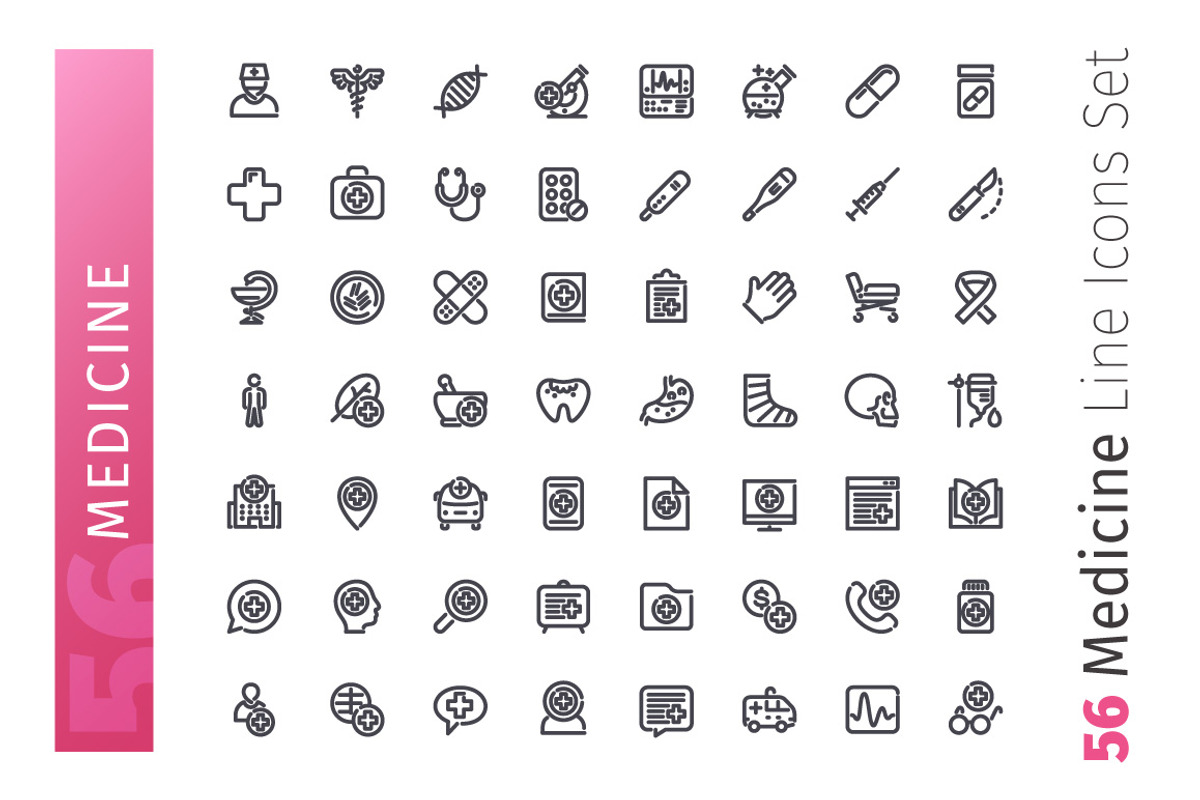 Medicine Line Icons Set, an Outline Icon by Voysla's Shop (Photo 2 of 4)