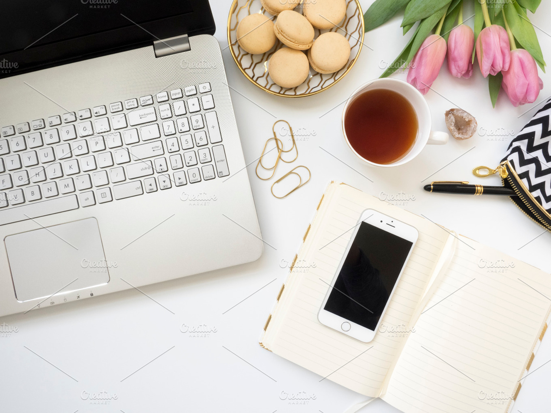 Modern flat lay styled desk mock up stock photo containing flat lay and modern, a Business Photo by Imagefountain Photos
