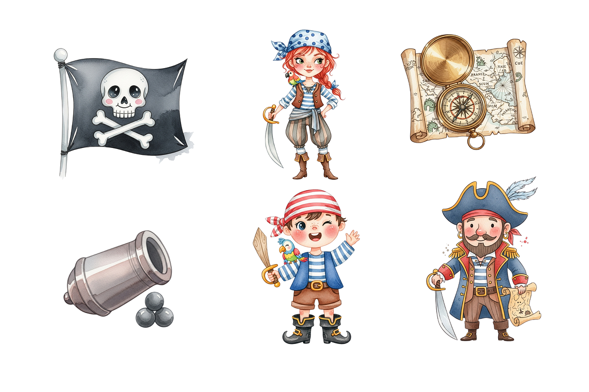 Watercolor Pirates Clipart, a Decorative Illustration by BerryPieArt (Photo 4 of 4)