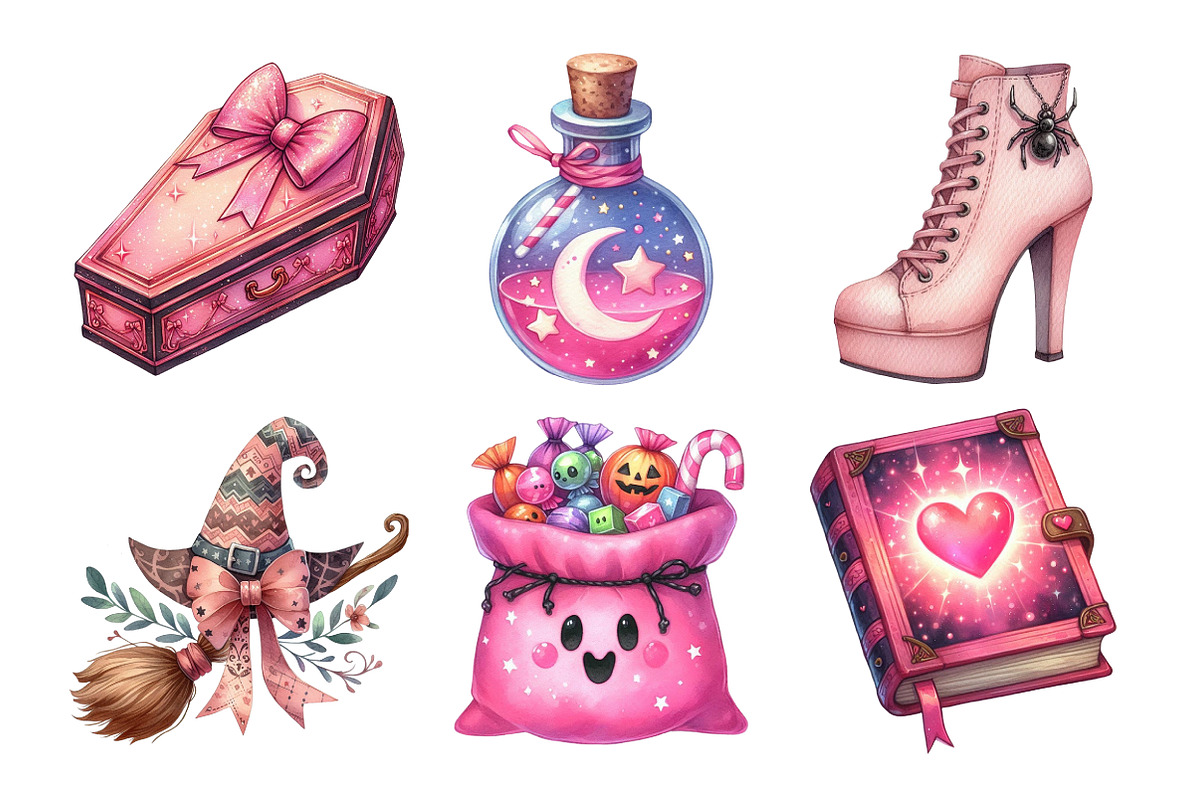 Charm Pink Halloween Clipart Bundle, an Illustration by Daily.Designs (Photo 5 of 5)