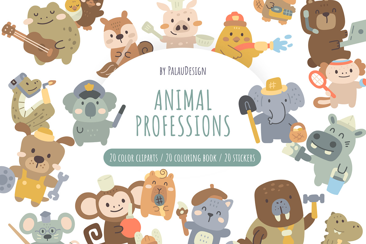 Animal Professions Clipart Bundle, an Animal Illustration by Palau (Photo 1 of 10)