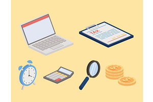 six tax isometric icons, a Finance Illustration by studiogstock